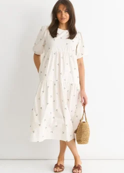 Gini London White Broderie Cotton Smock Midi Dress