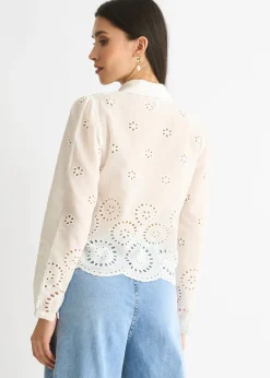 Gini London White Cotton Broderie Scallop Boxy Shirt Sequin V Neck Cami Top