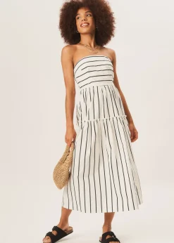 Gini London White Cotton Stripe Bandeau Skater Midi Dress