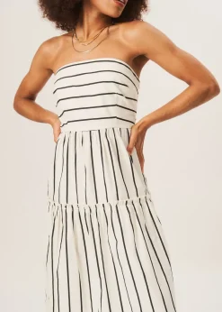 Gini London White Cotton Stripe Bandeau Skater Midi Dress