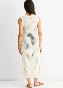 Gini London White Crochet Knit Bodycon Midi Dress