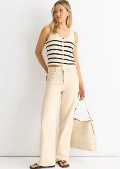 Gini London White Mono Stripe Knit Waist Coat Vest