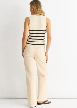 Gini London White Mono Stripe Knit Waist Coat Vest