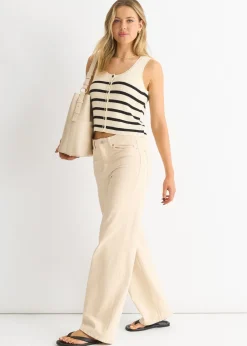 Gini London White Mono Stripe Knit Waist Coat Vest