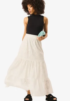 Gini London White Tiered Lace Embroidered Long Skirt