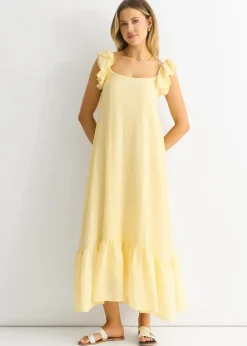 Gini London Yellow Ruffle Short Sleeve Viscose Maxi Dress