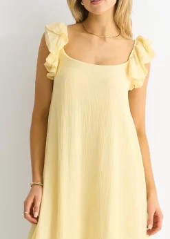 Gini London Yellow Ruffle Short Sleeve Viscose Maxi Dress