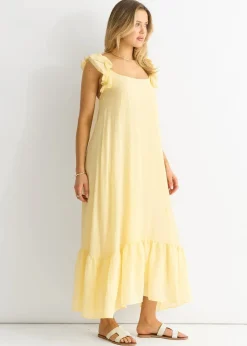 Gini London Yellow Ruffle Short Sleeve Viscose Maxi Dress