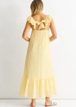 Gini London Yellow Ruffle Short Sleeve Viscose Maxi Dress