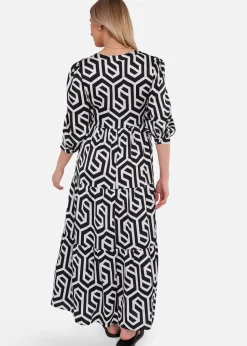 Gini loondon Black Geo Print Smock Maxi Dress