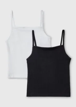 Girls 2 Pack Black & White Cami Tops (7-15yrs)