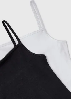 Girls 2 Pack Black & White Cami Tops (7-15yrs)