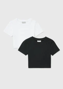 Girls 2 Pack Black & White Mono T-Shirt (7-15yrs)