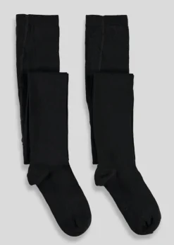 Girls 2 Pack Black Cotton Tights (2-13yrs)