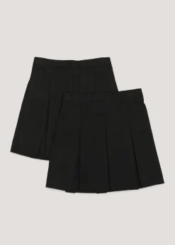 Girls 2 Pack Black Generous Fit Box Pleat School Skirt (6-16yrs)