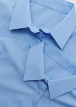 Girls 2 Pack Blue Regular Fit Short Sleeve School Blouses (4-16yrs)