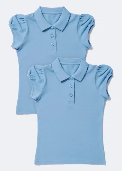 Girls 2 Pack Blue Scallop Collar School Polo Shirts (3-13yrs)
