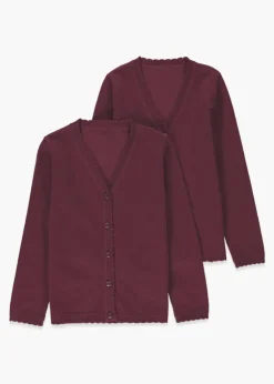 Girls 2 Pack Burgundy School Cardigans (3-13yrs)