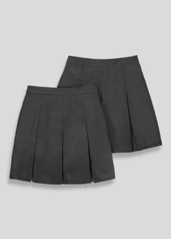 Girls 2 Pack Grey Box Pleat School Skirts (3-16yrs)