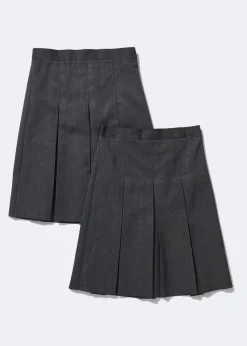 Girls 2 Pack Long Length Box Pleat School Skirts (3-16yrs)