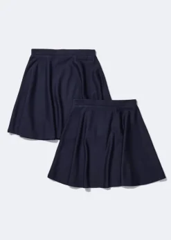 Girls 2 Pack Navy Skater School Skirts (4-13yrs)
