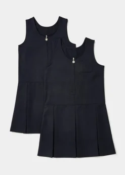 Girls 2 Pack Navy Zip Up Pleated School Pinafores (3-9yrs)