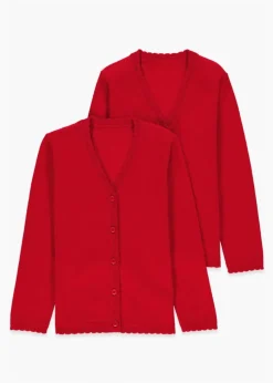 Girls 2 Pack Red School Cardigans (3-13yrs)