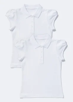Girls 2 Pack White Scallop Collar School Polo Shirts (3-13yrs)