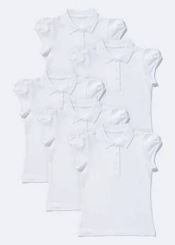 Girls 5 Pack White Scallop Collar School Polo Shirts (3-13yrs)