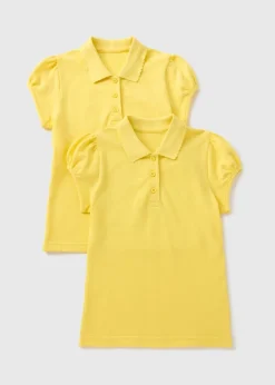Girls 2 Pack Yellow Scallop Collar School Polo Shirts (3-13yrs)