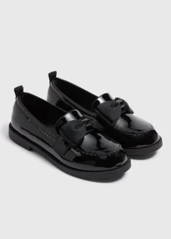 Girls Black Bow Loafer School Shoes (Younger 10-Older 5)