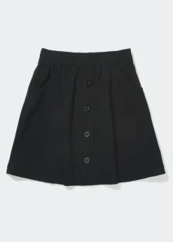 Girls Black Button Front School Skirt (4-13yrs)