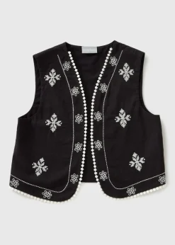 Girls Black Embroidered Waist Coat (7-15yrs)