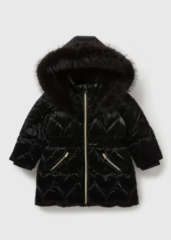 Girls Black Heart Padded Coat (1-7yrs)