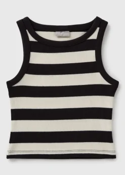 Girls Black Monochrome Stripe Vest (7-15yrs)