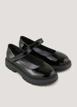 Girls Black Patent Chunky School Shoes (Younger 10-Older 5)