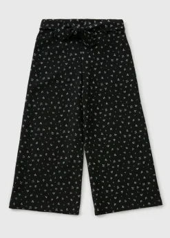 Girls Black Patterned Crinkle Culottes (7-15yrs)
