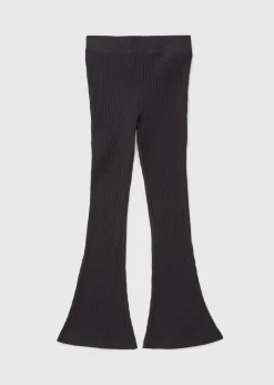 Girls Black Ribbed Flared Leggings (7-15yrs)