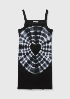 Girls Black Ribbed Tie Dye Dress (7-15yrs)
