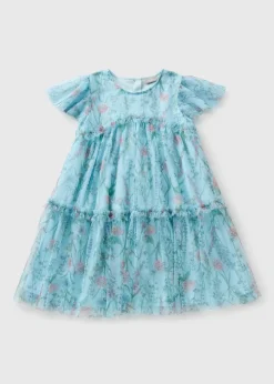 Girls Blue Chiffon Floral Dress (7-15yrs)