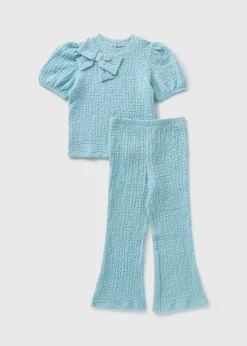 Girls Blue Crinkle Bow Top & Trouser Set (1-7yrs)
