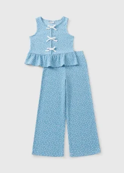 Girls Blue Ditsy Top & Trousers Set (7-15yrs)