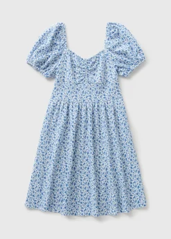 Girls Blue Floral Crinkle Dress (7-15yrs)