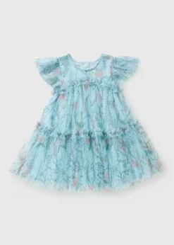 Girls Blue Floral Mesh Dress (1-7yrs)