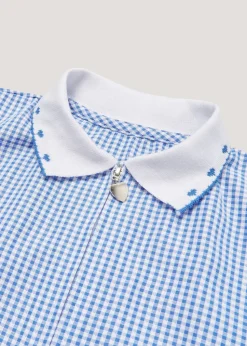 Girls Blue Gingham Knit Collar School Dress (3-14yrs)