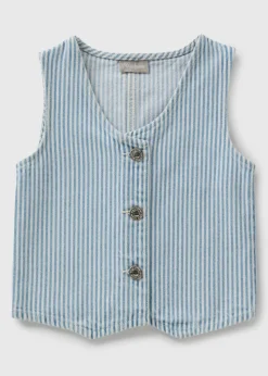 Girls Blue Stripe Denim Waistcoat (7-15yrs)