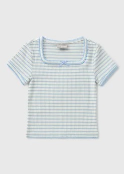 Girls Blue Stripe Ribbed T-Shirt (7-`15yrs)