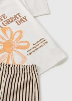 Girls Brown Striped Flower Print Top & Trousers Set (7-15yrs)