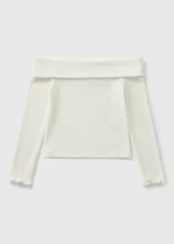 Girls Cream Bardot Long Sleeve Top (7-15yrs)