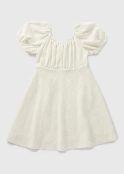 Girls Cream Broderie Crinkle Dress (7-15yrs)